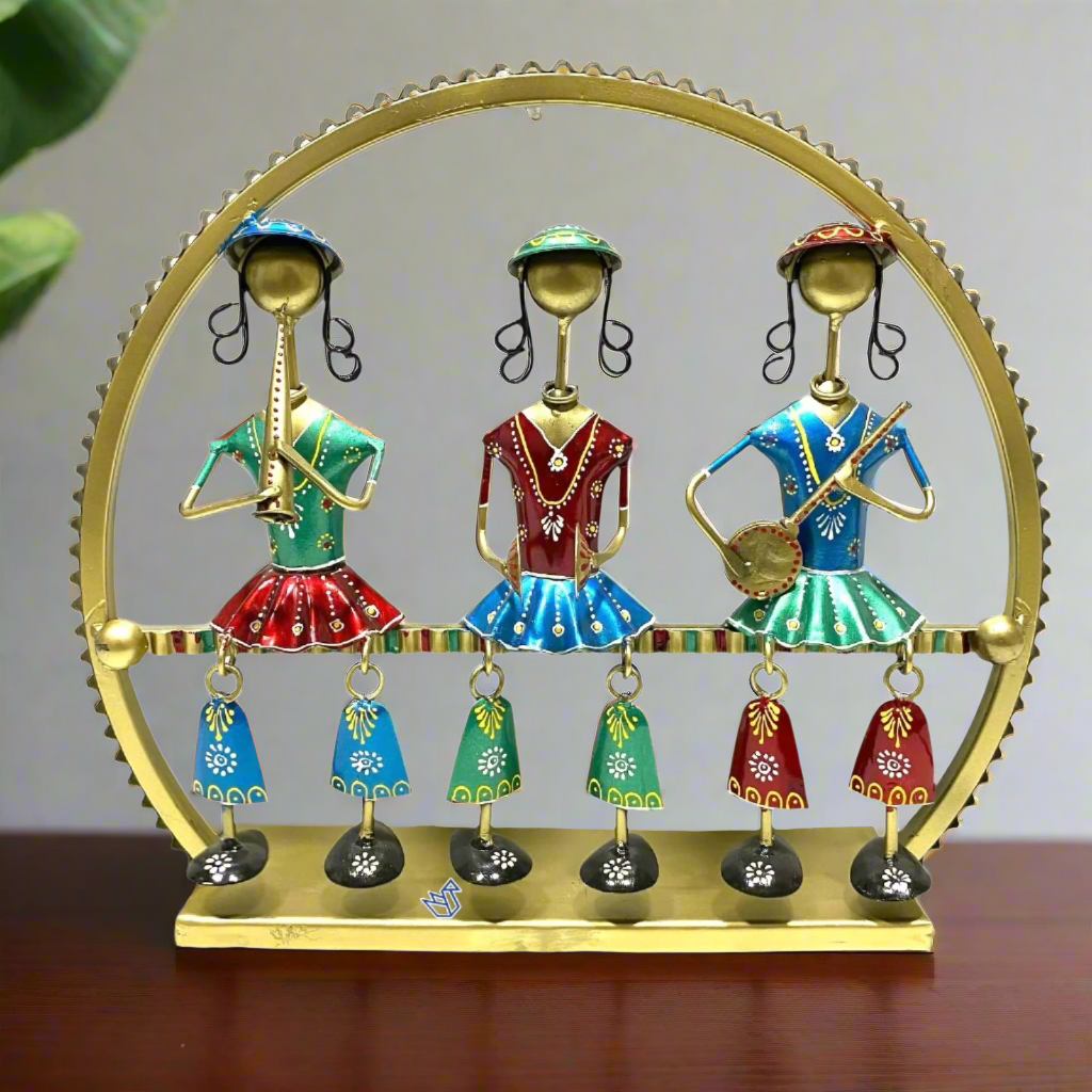 3 Dolls Sitting On Bench Stunning Metal Artwork Creations From Tamrapatra