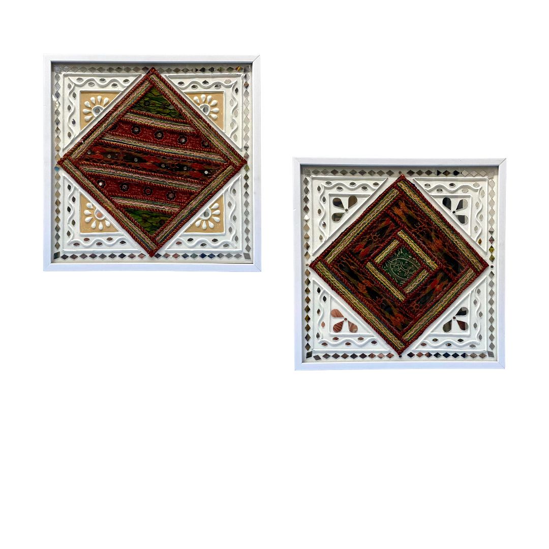 Mud Mirror Work With Traditional Cloth Fusion Art In Wall Frame By Tamrapatra