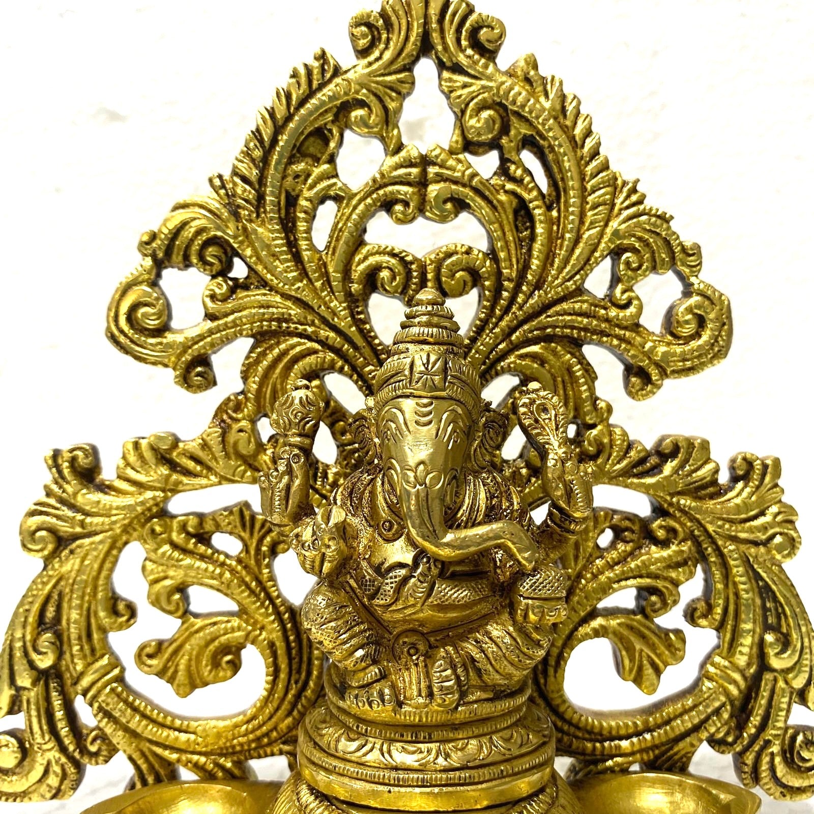 Divine Lord Ganesha Idol With Diya's In Brass Best Quality From Tamrapatra