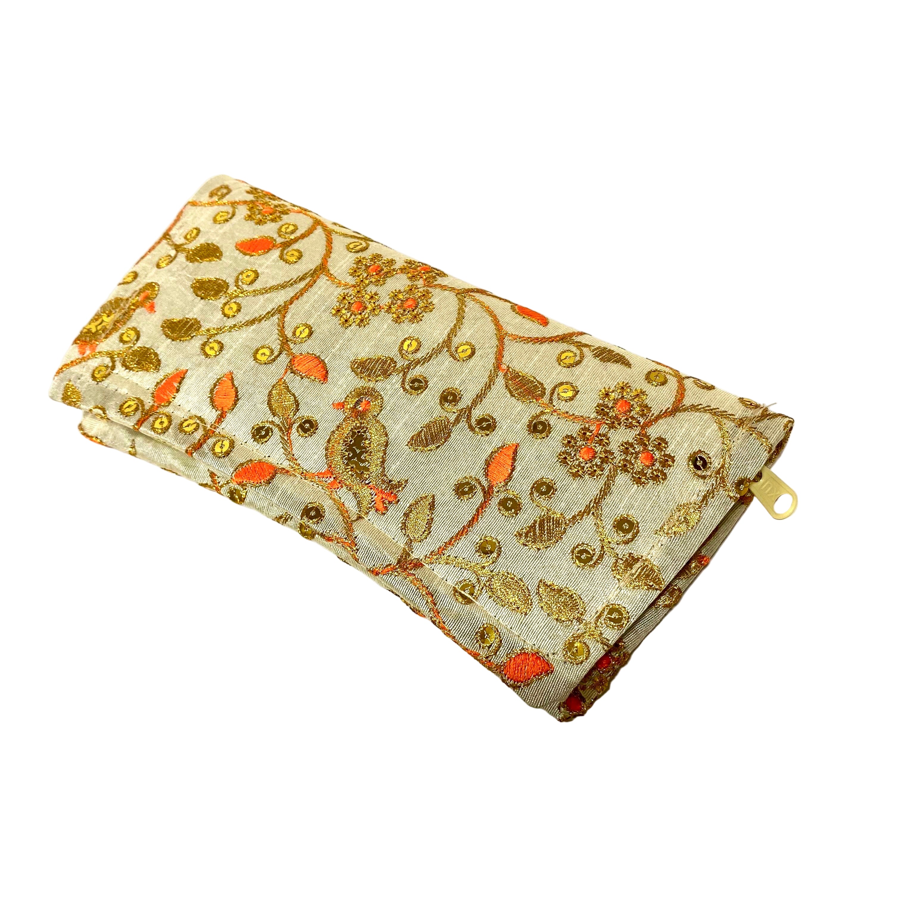 Decorative pouch with floral patterns on a white background