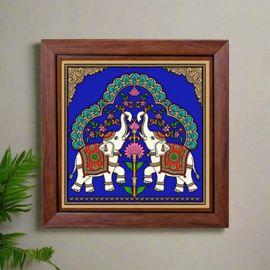 Paintings On Reverse Glass Tanjore Tales Elephant Cow Design Wall Art Tamrapatra