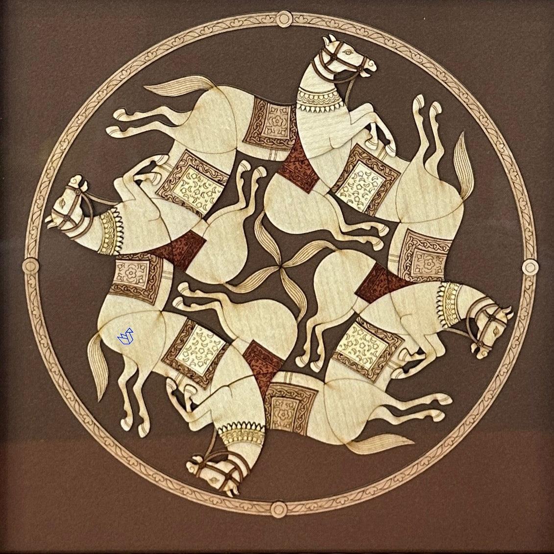 3D Wooden Carving Puzzle Horse With Classic Brown Frame & Glass By Tamrapatra