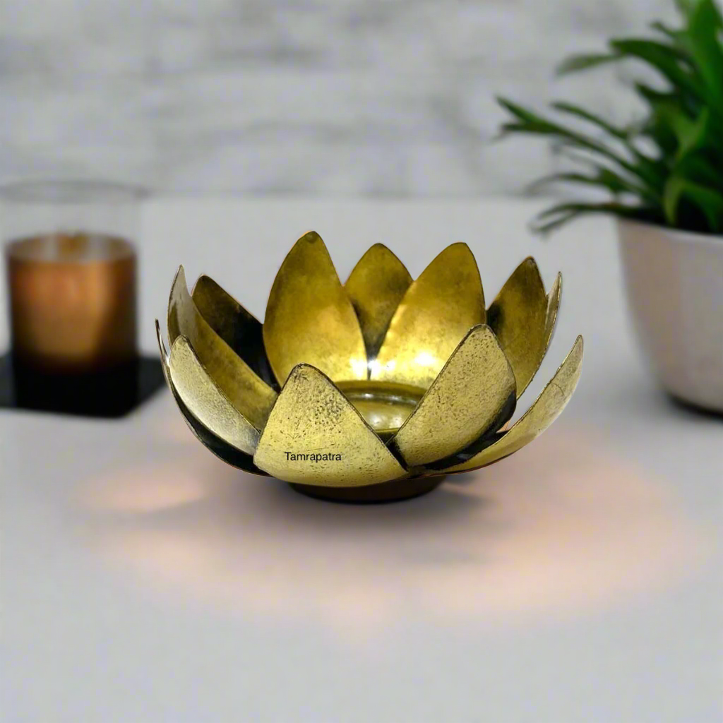 Lotus Tea Light Holder Decoration Diwali Festival Indian Lights By Tamrapatra