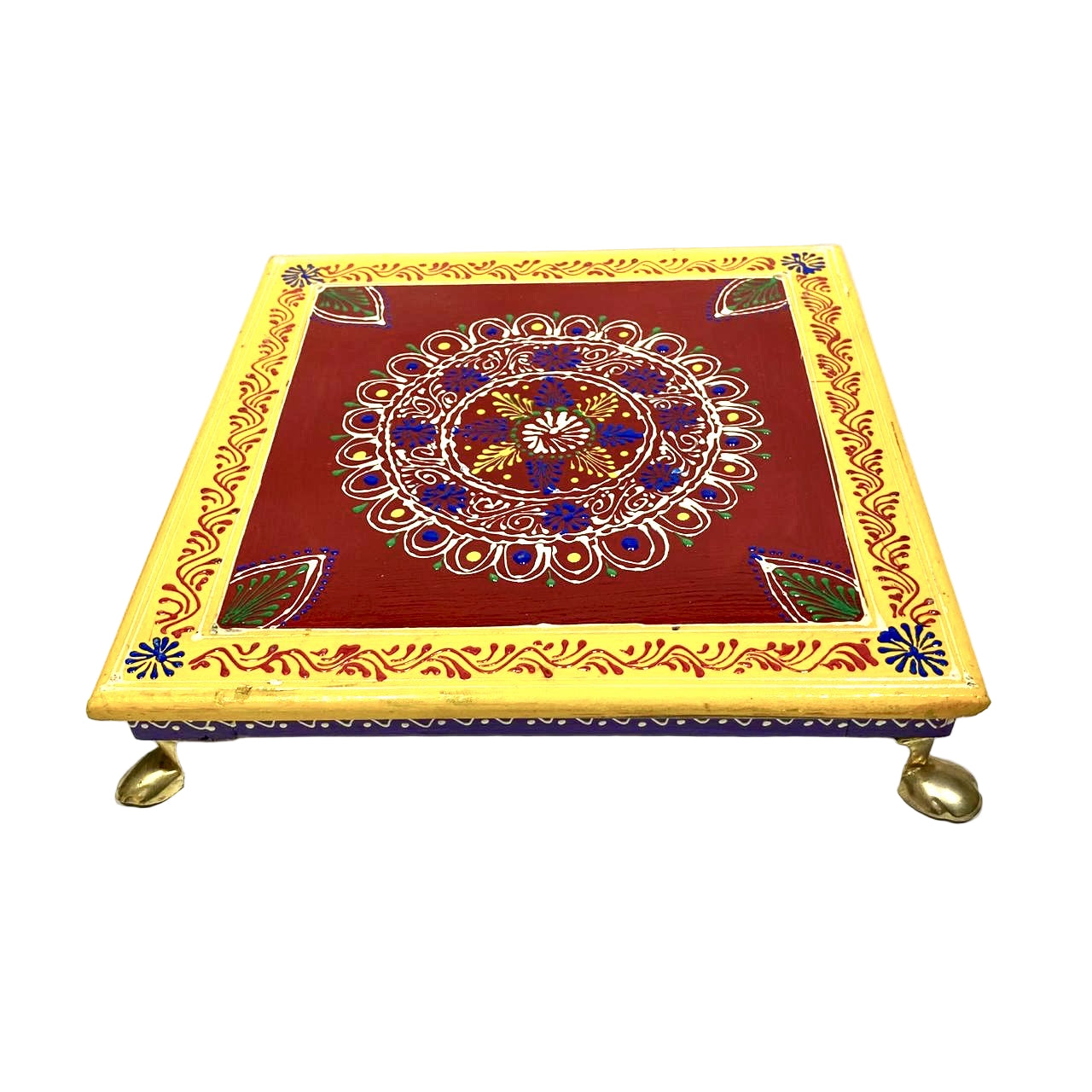 Handcrafted Wooden Chowki Bajoth With Metal Legs XL Size From Tamrapatra