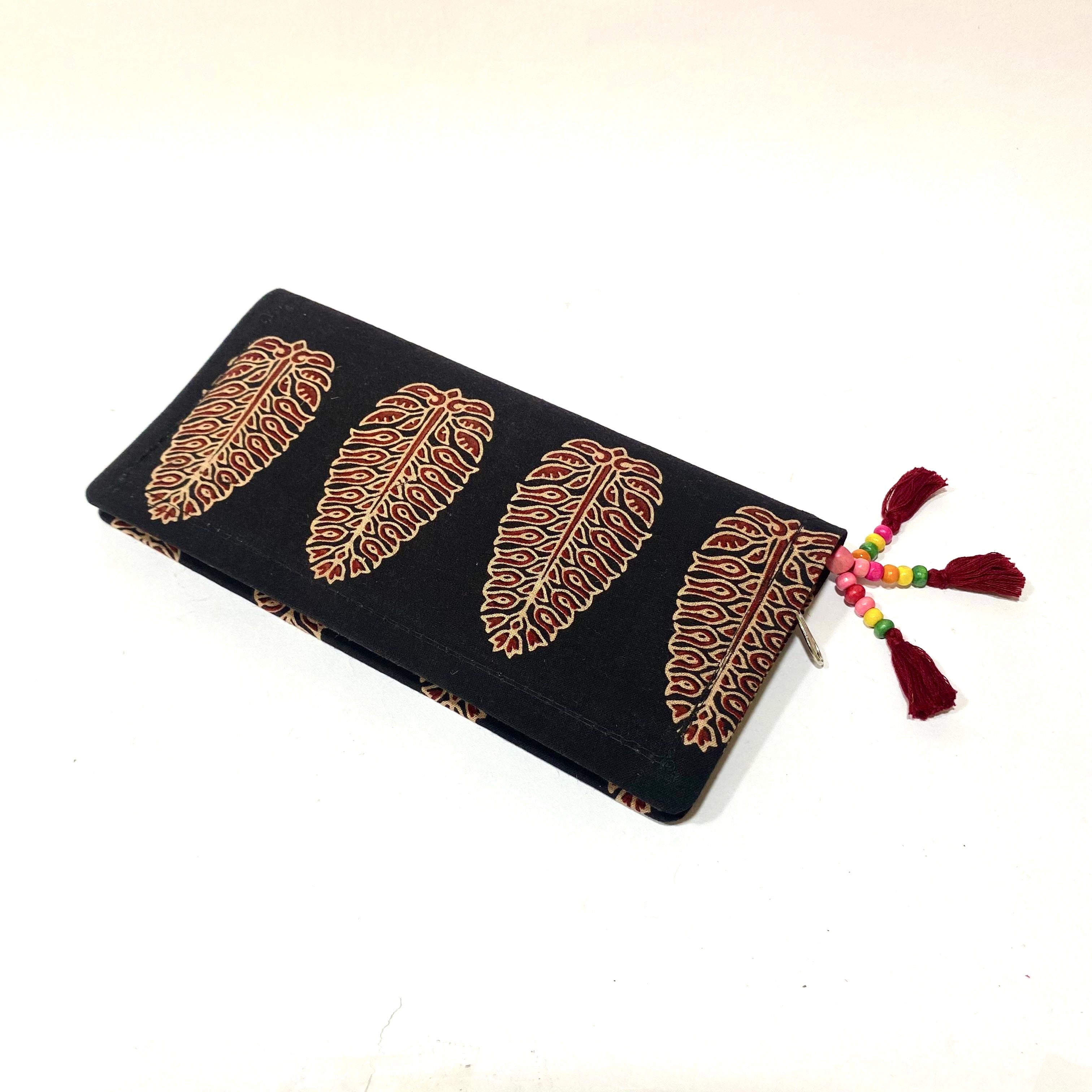 Cotton Embroidery Block Print Purse With Mirrors Styled With Beads By Tamrapatra