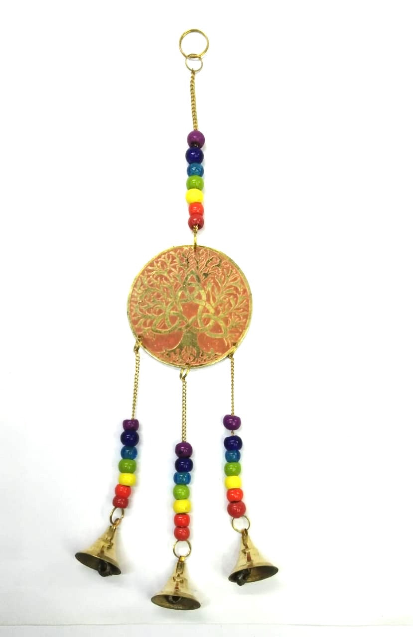 Brass Hangings Multi Color Beads With Bells Handmade Collectible Tamrapatra