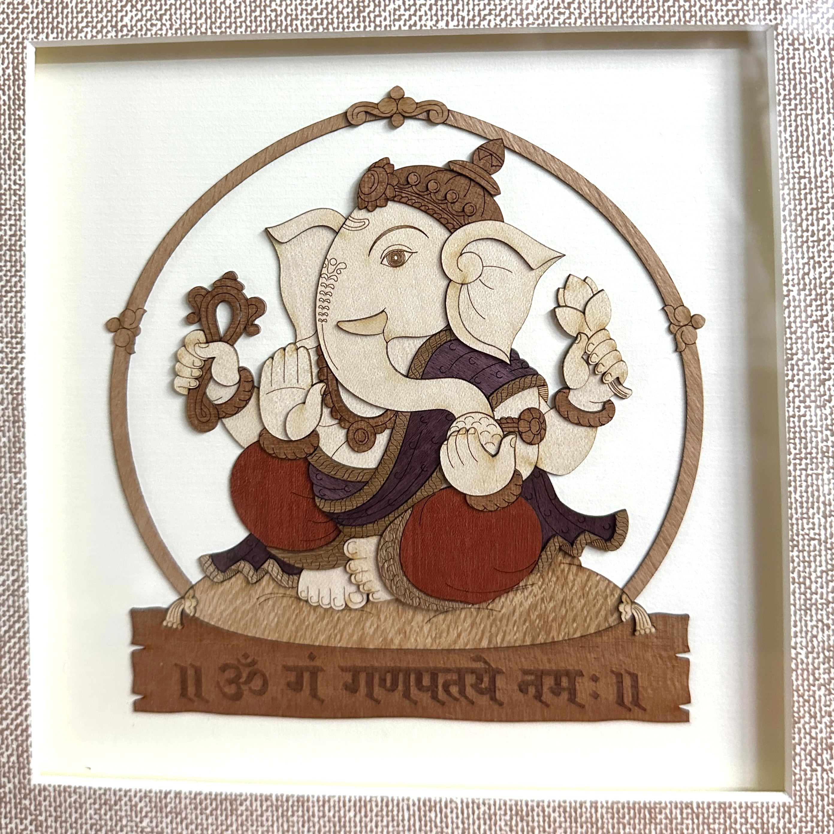 3D ArtWork Ganesh Using Natural Wooden Pieces Handcrafted Frame Tamrapatra
