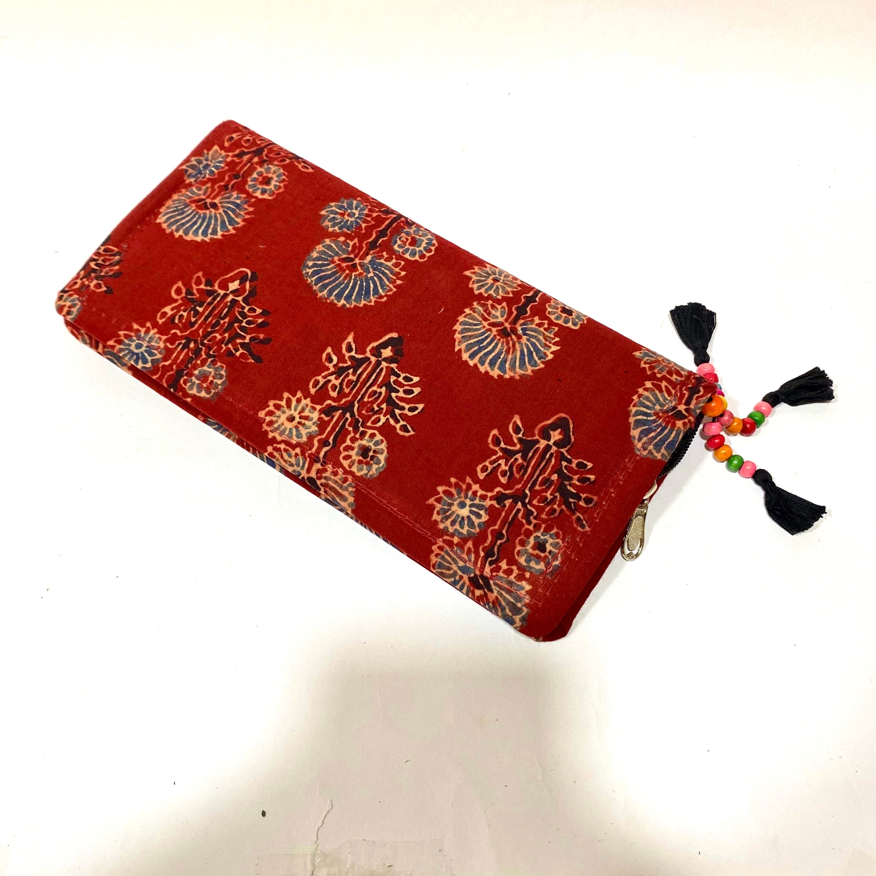 Cotton Embroidery Block Print Purse With Mirrors Styled With Beads By Tamrapatra