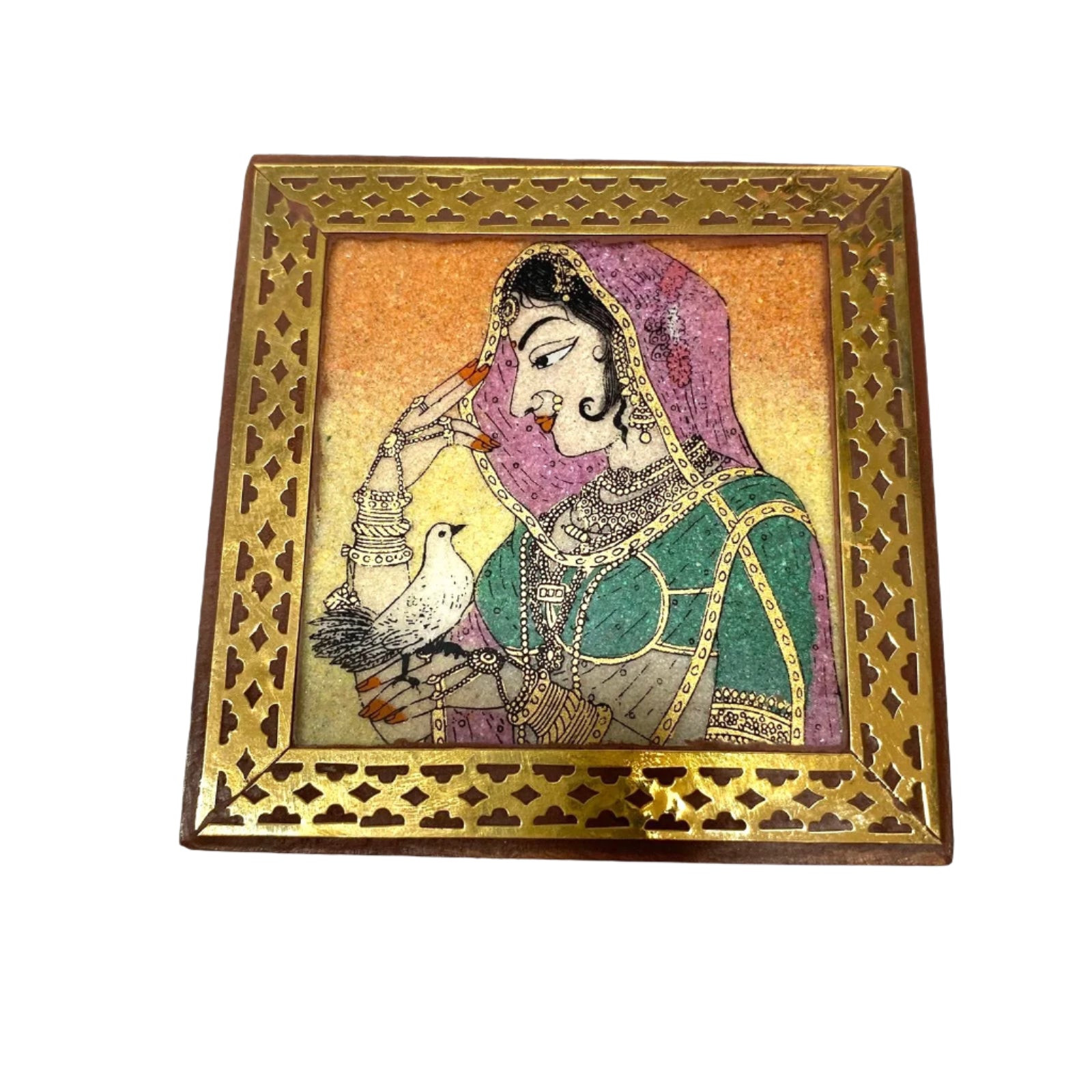 Decorative box with a woman's portrait and intricate design on a white background