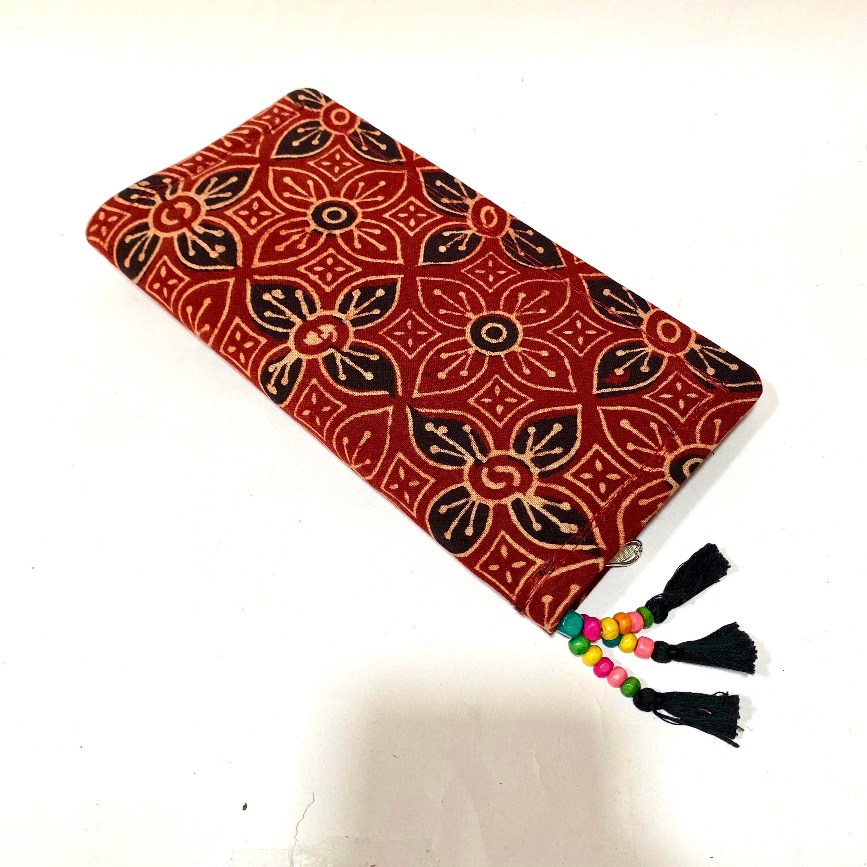 Cotton Embroidery Block Print Purse With Mirrors Styled With Beads By Tamrapatra