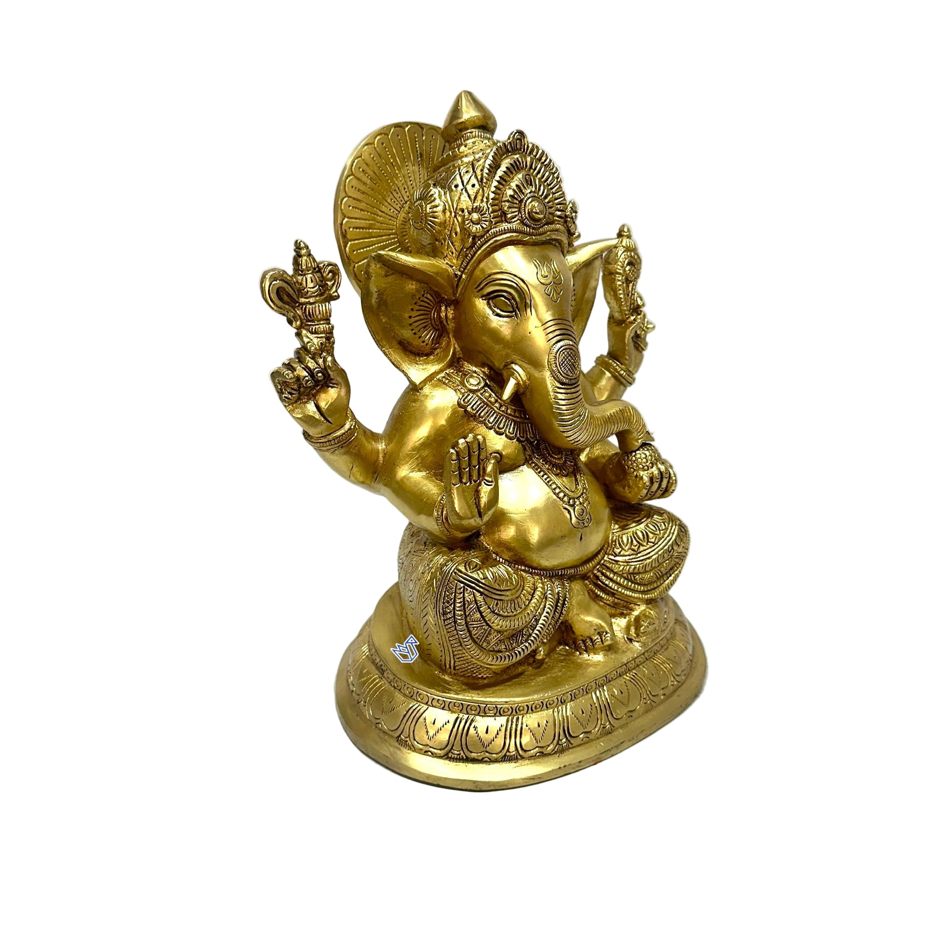 Gold-colored statue of a deity on a white background