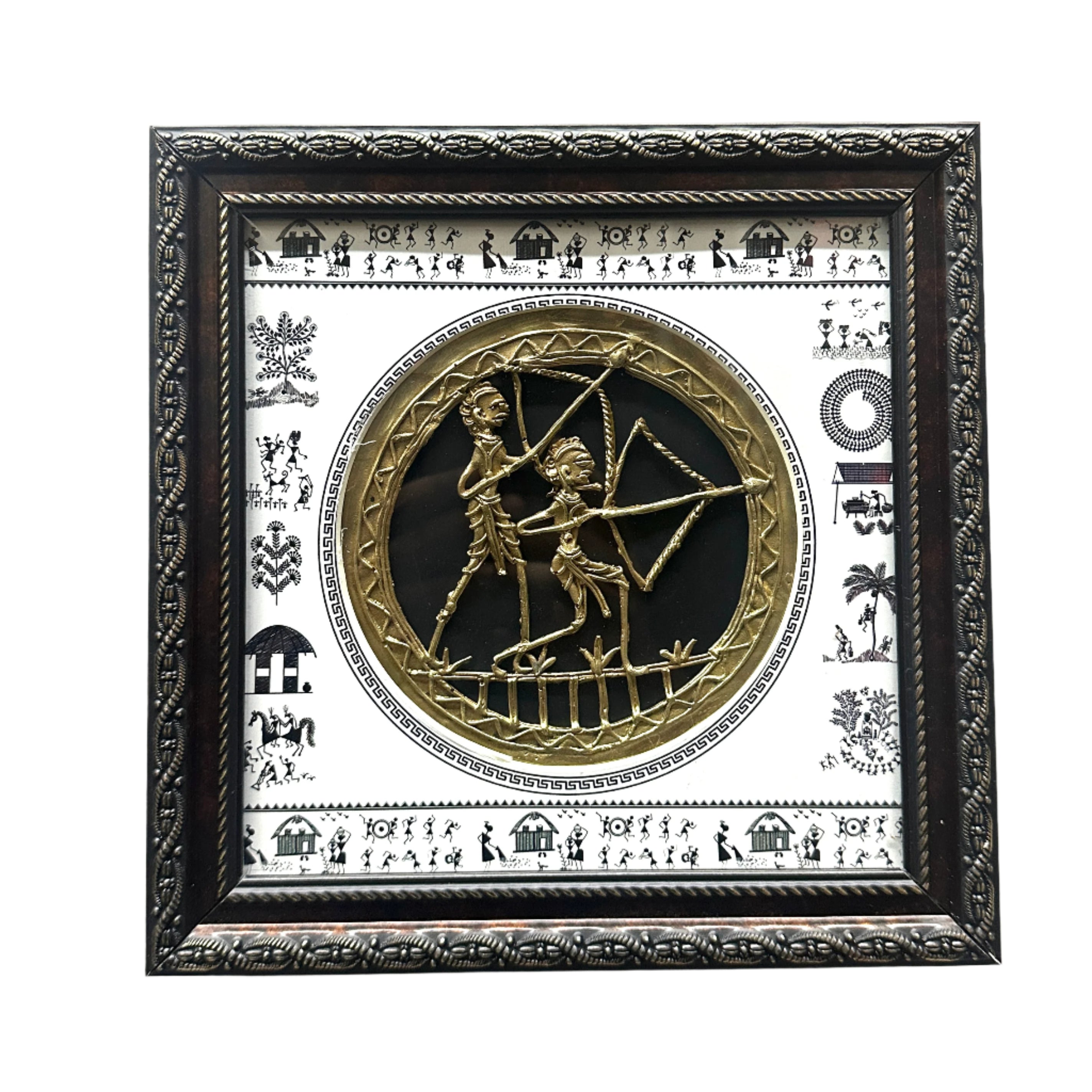 Modern Warli Art Fused Dhokra Figure Frame Hanging Antique Style By Tamrapatra - Tamrapatra