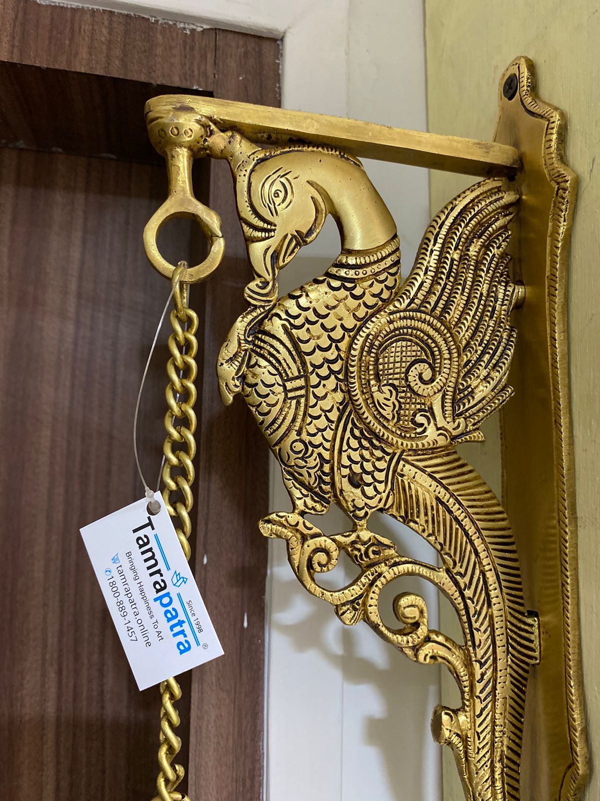 Brass Bell For Wall Hanging Door & Temple With Peacock & Ship's Helm By Tamrapatra - Tamrapatra