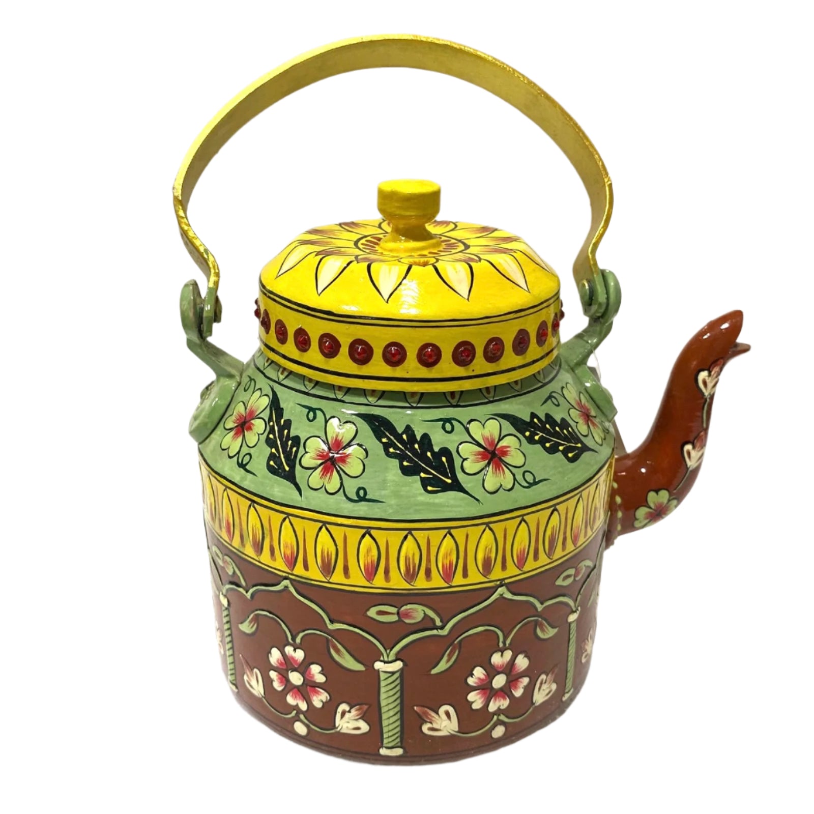 Decorative teapot with floral patterns on a white background