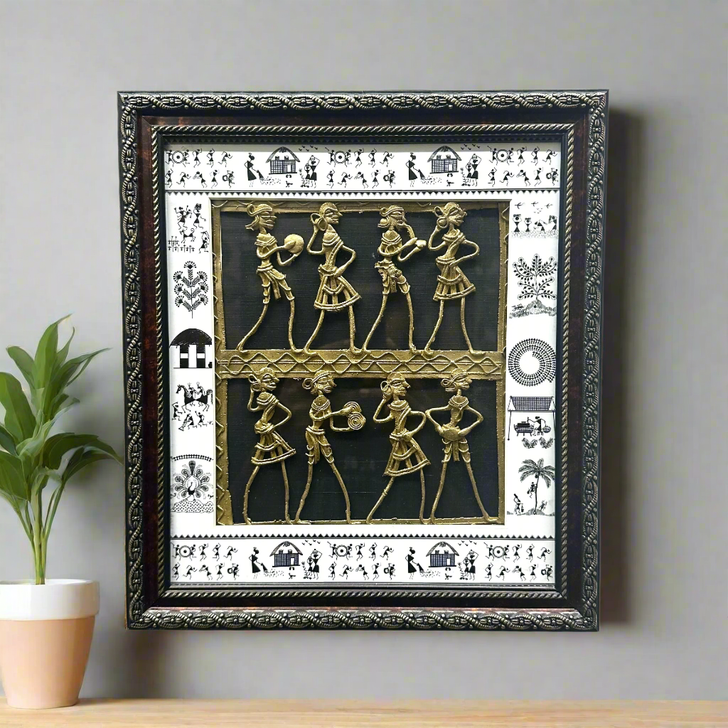 Tribal Dhokra Figures With Warli Art Frame Collection Defines Your Space Tamrapatra - Tamrapatra