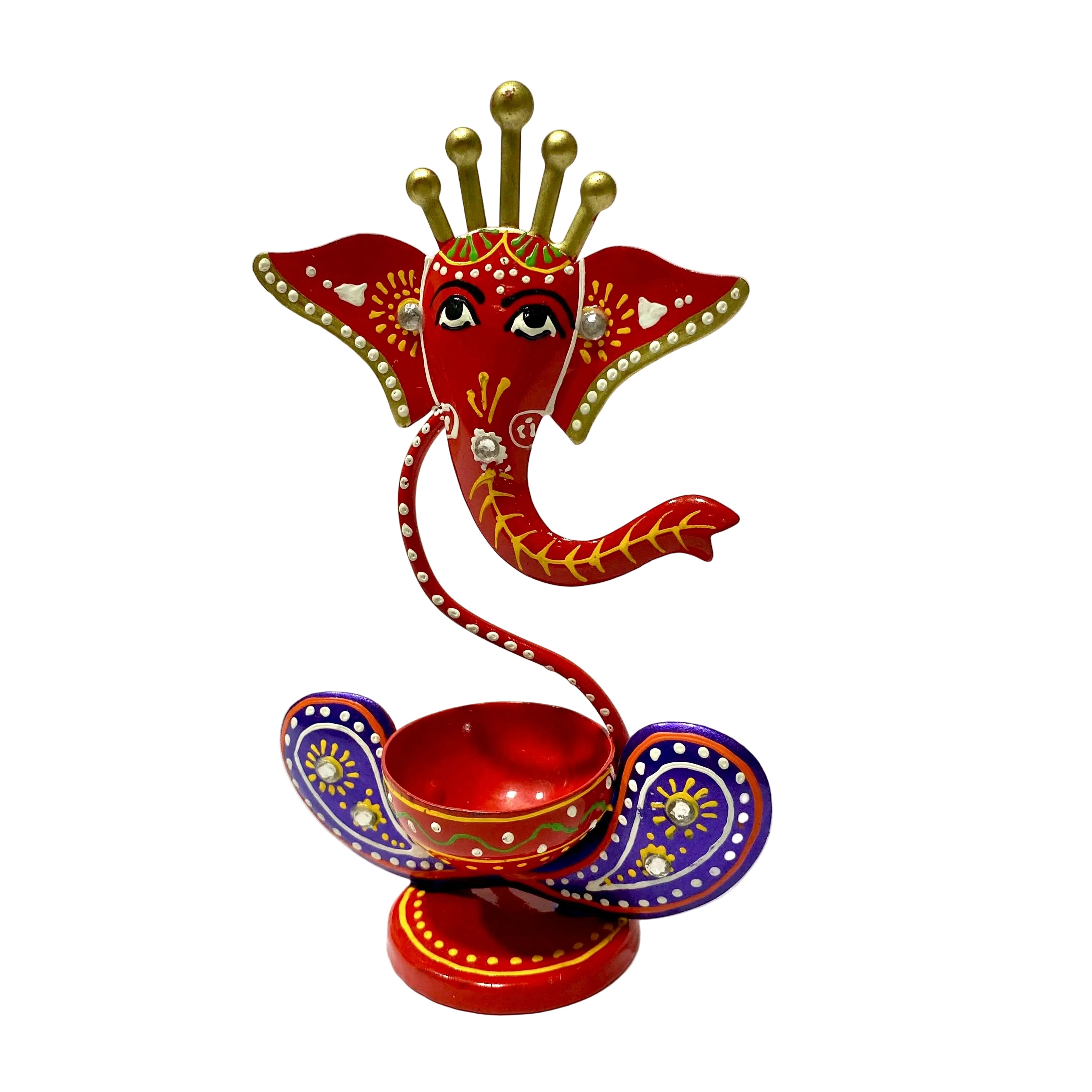 Decorative Ganesha figure with a bowl on a white background