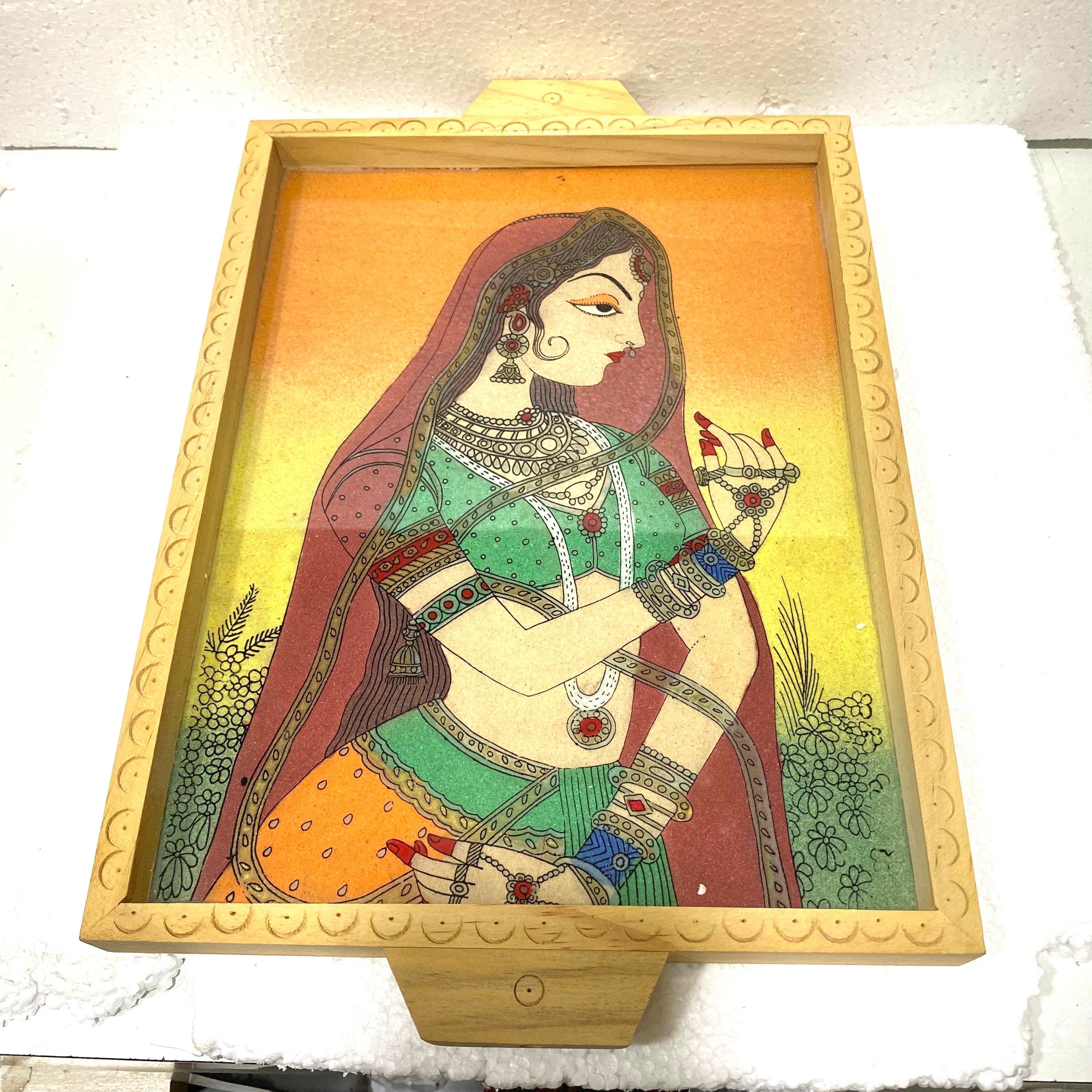 Wooden Gemstone Tray Ragini Painting Style Handmade Gifts Tamrapatra - Tamrapatra