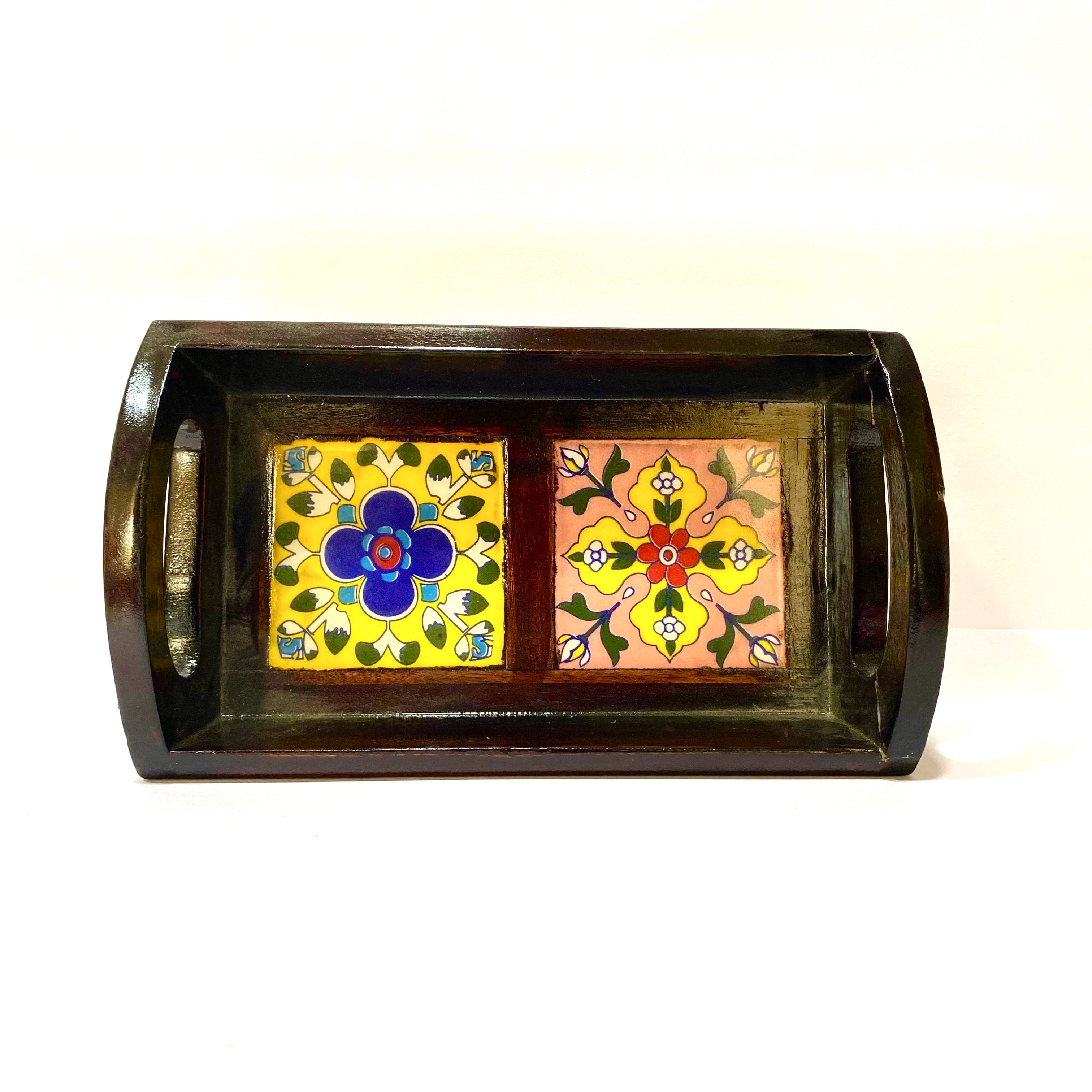 Flower Designed With Blue Pottery Tiles Handcrafted Kitchen Utility By Tamrapatra