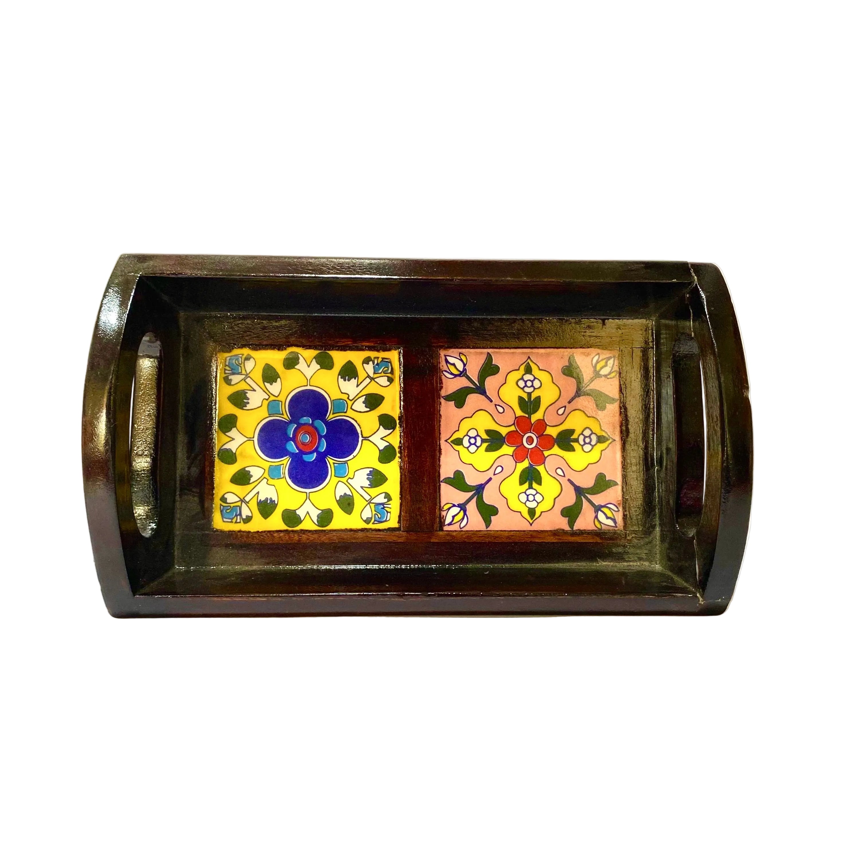 Flower Designed With Blue Pottery Tiles Handcrafted Kitchen Utility By Tamrapatra - Tamrapatra