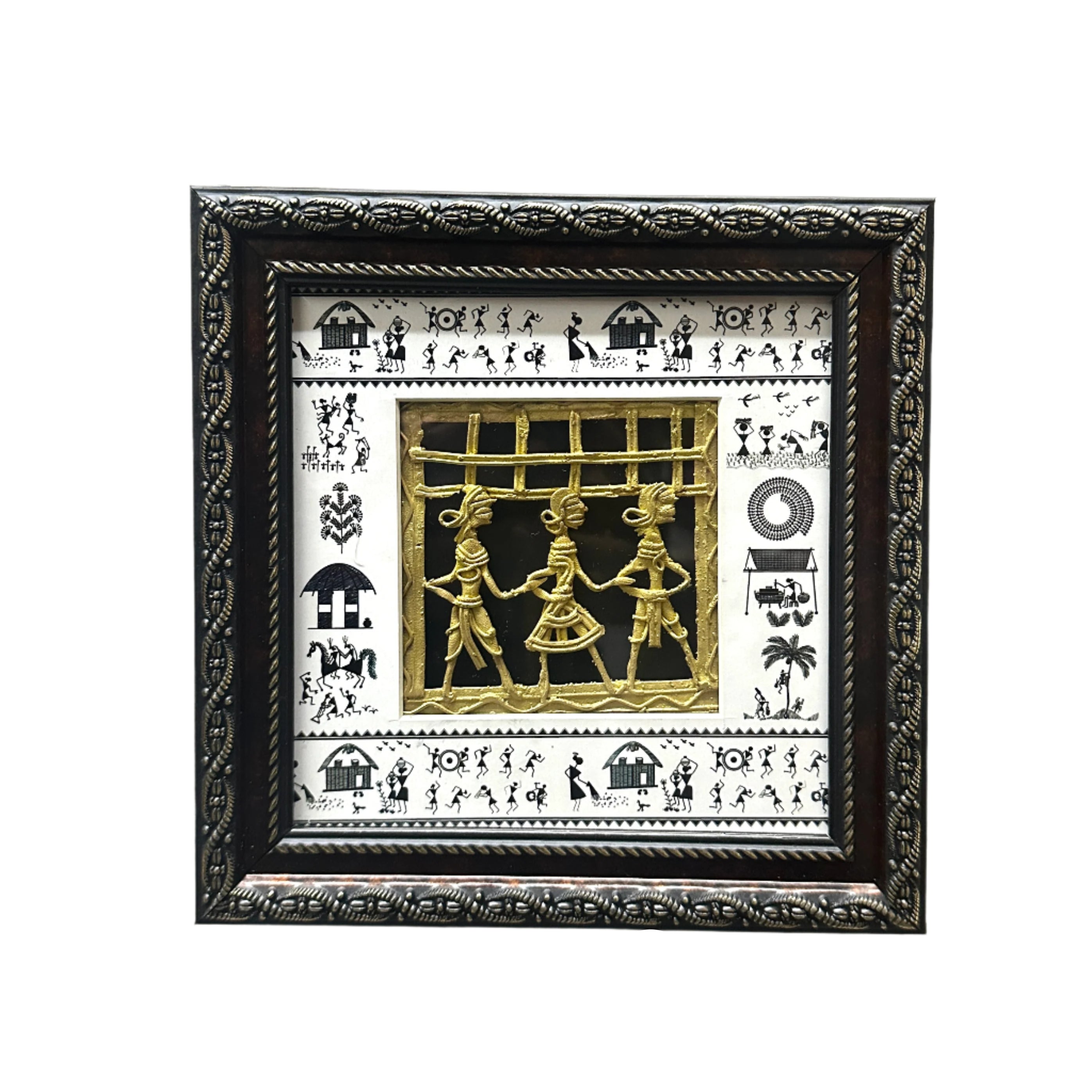 Warli Dhokra Artistic Frame Wall Hanging Rural Artisan Make Décor By Tamrapatra