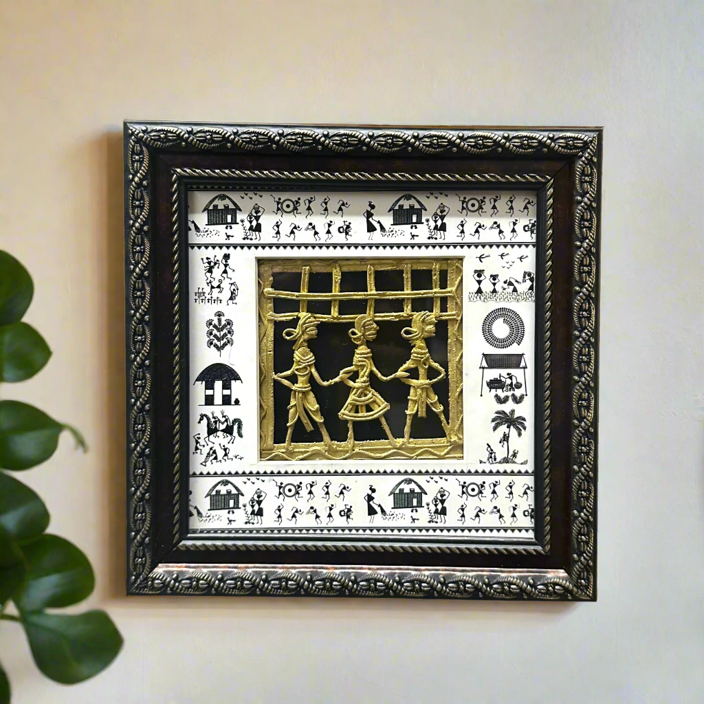 Warli Dhokra Artistic Frame Wall Hanging Rural Artisan Make Décor By Tamrapatra