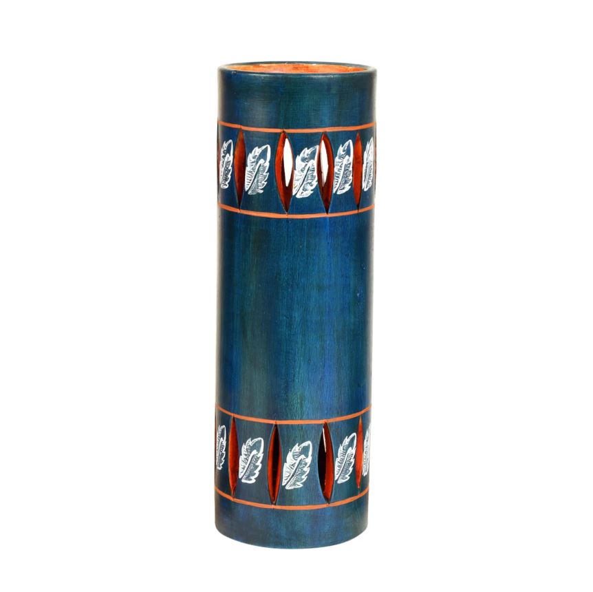 Hand Painted Miniature Warli & Leaf Painting On Lovely Deep Blue Pots At Tamrapatra