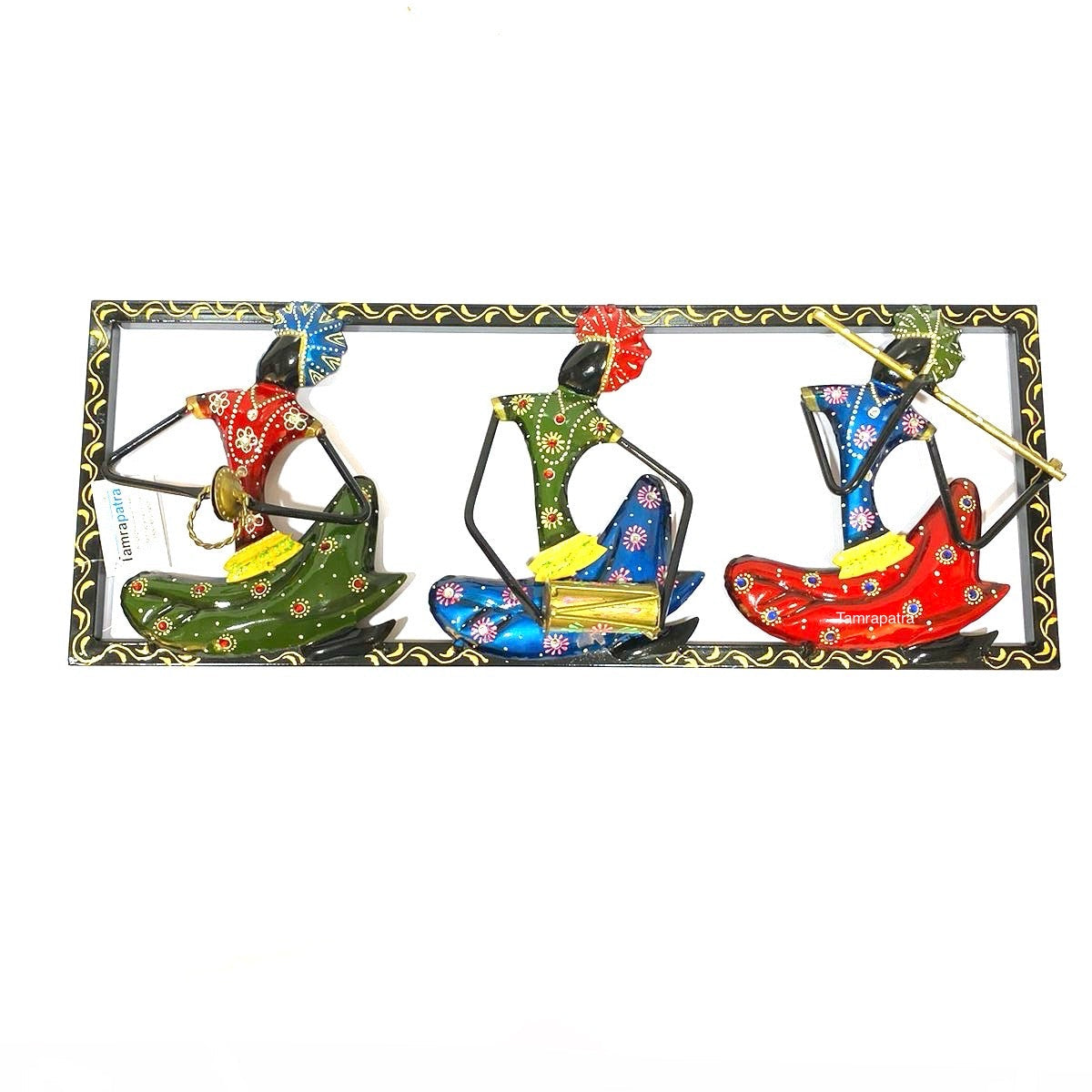 3 Sitting Nagpuri Style musician In Metal Frame Crafted In India By Tamrapatra - Tamrapatra