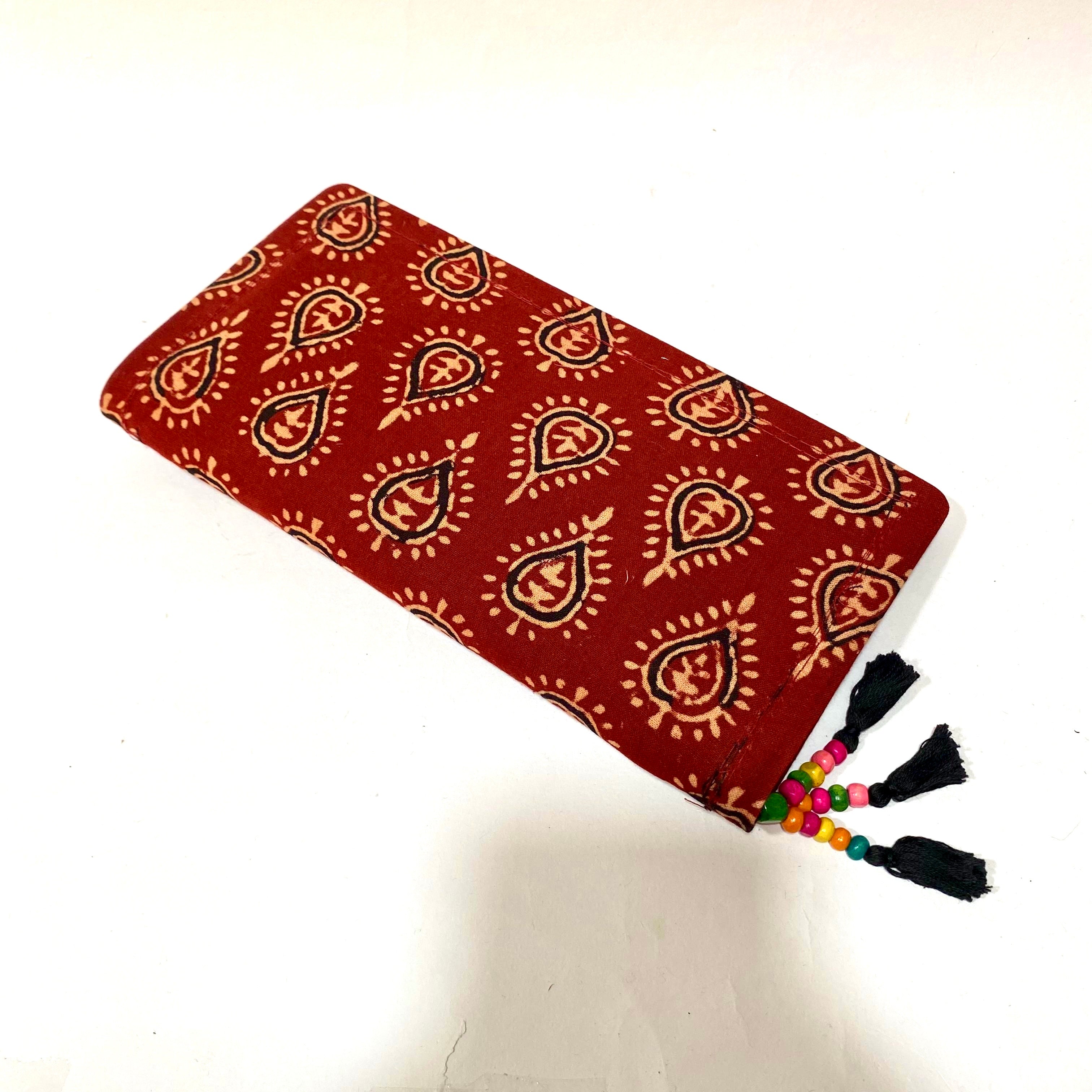 Cotton Embroidery Block Print Purse With Mirrors Styled With Beads By Tamrapatra