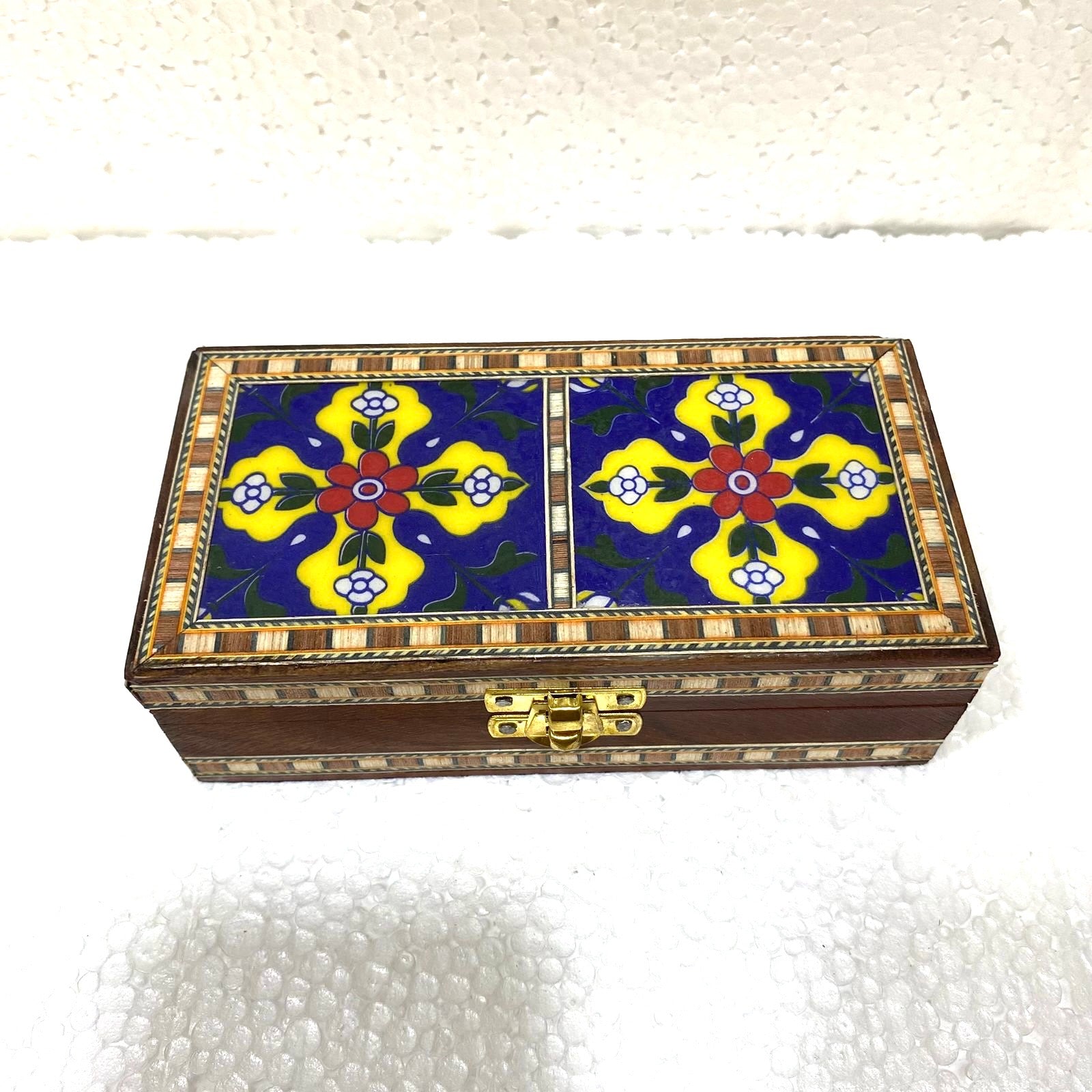Two Tile Storage Box Wooden Blue pottery in Various Shades By Tamrapatra