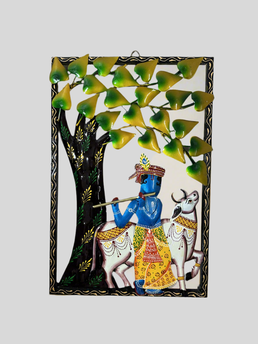 Krishna Cow Under Tree Handcrafted Classic Metal Creations Only At Tamrapatra