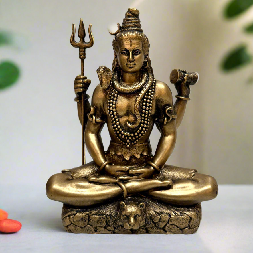 Resin Shiv Idol "Peace & Wisdom Symbol" In Brass Finish By Tamrapatra