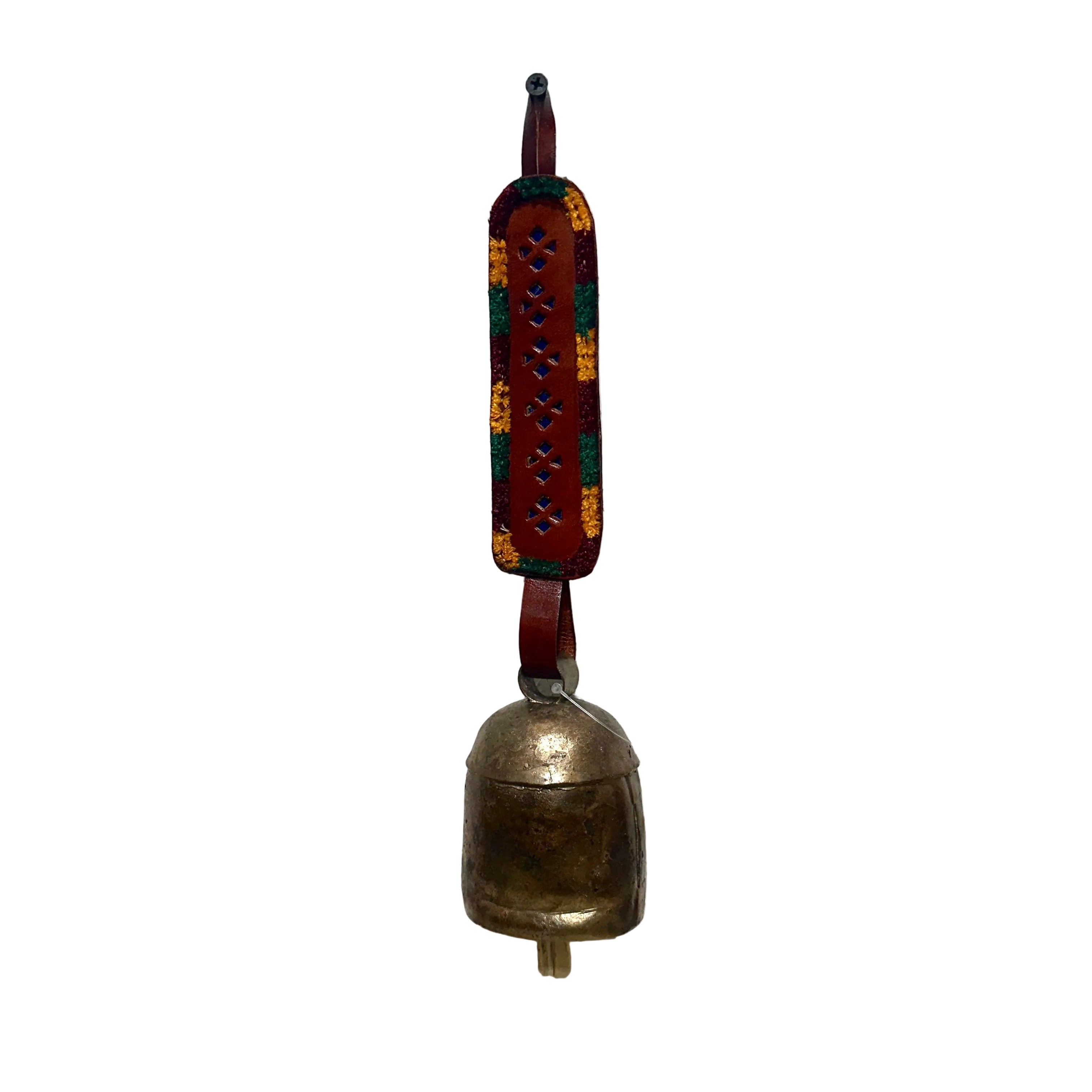 Hanging Metal Bells L Size Decoration With Leather Stitched By Tamrapatra