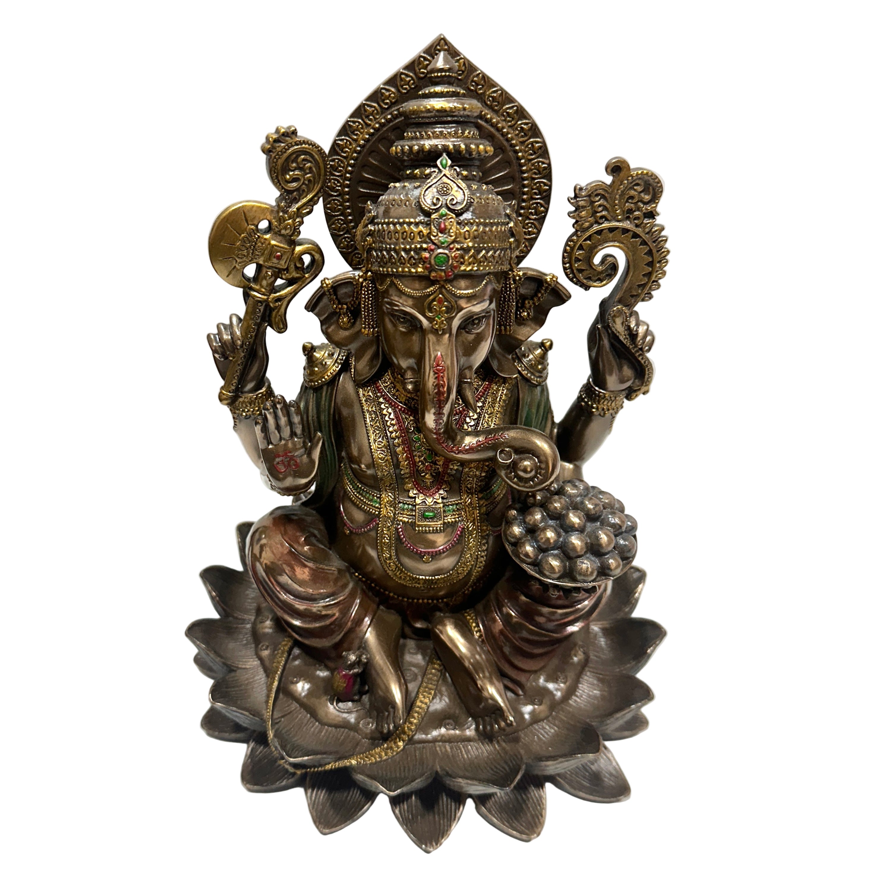 Bronze statue of a deity on a white background