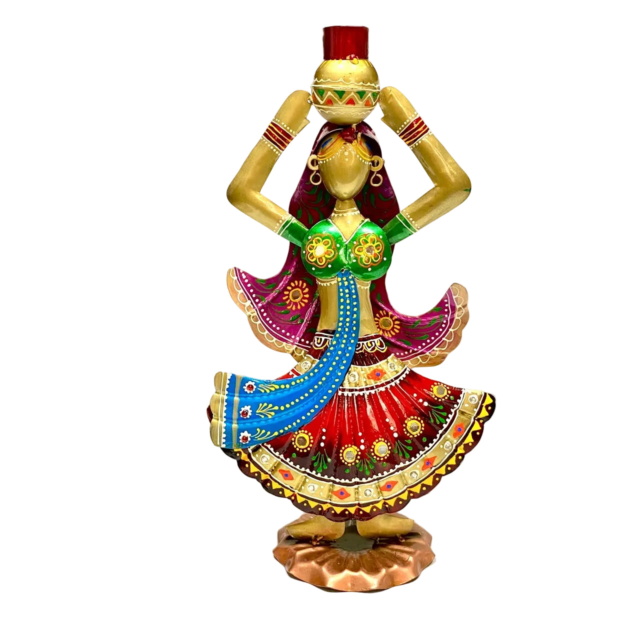 Metal Figurine Woman Carrying Matka Pot Colourful Showpiece By Tamrapatra - Tamrapatra