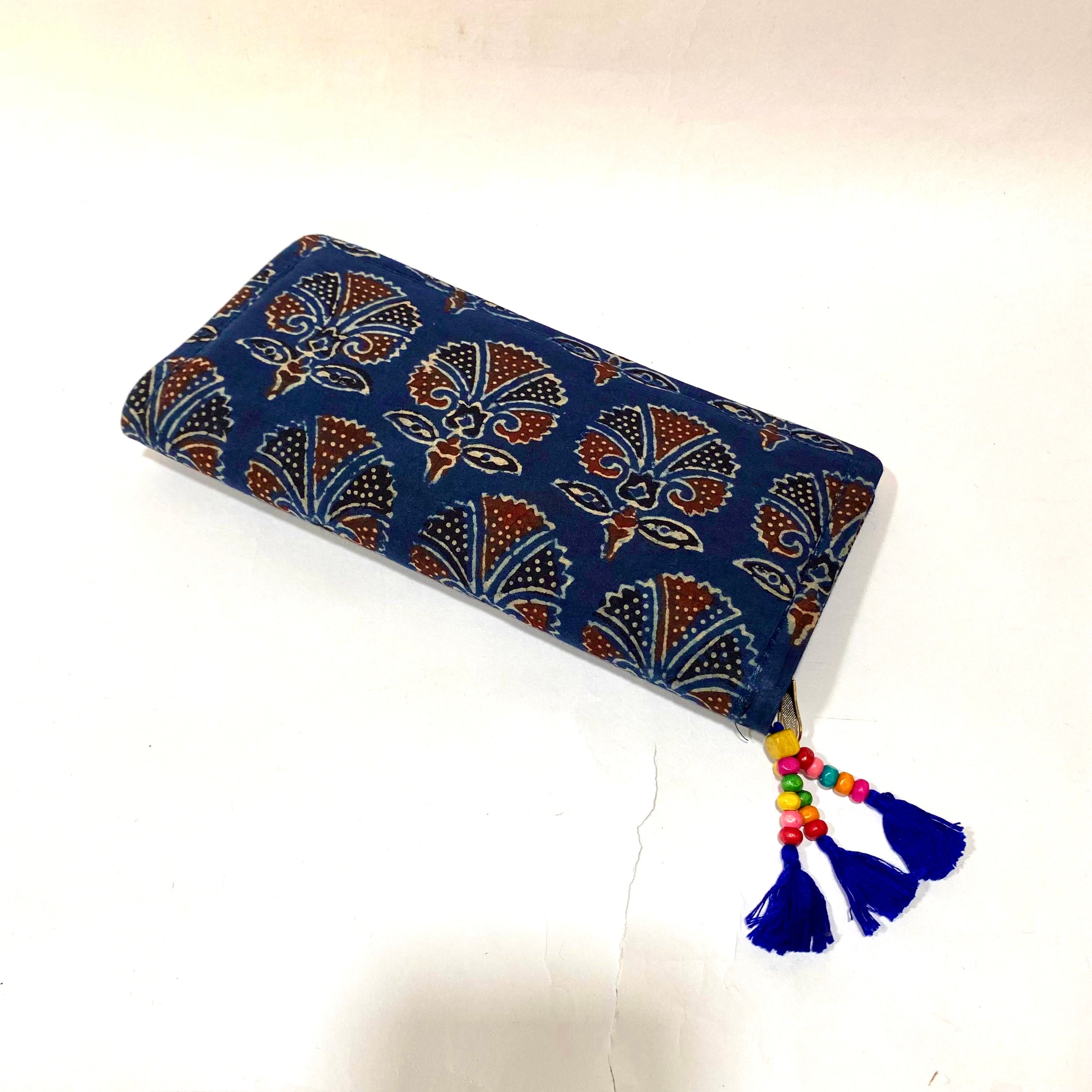 Cotton Embroidery Block Print Purse With Mirrors Styled With Beads By Tamrapatra