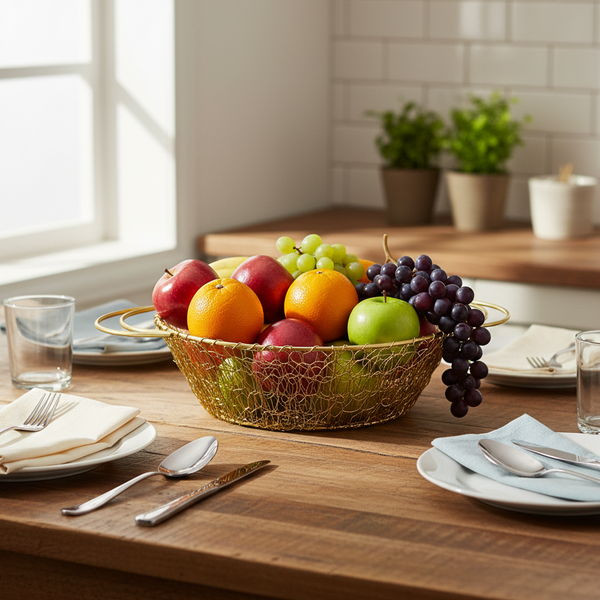 Wire Round Basket Round Tapered Jali Style Exclusive Kitchen Décor Tamrapatra - Tamrapatra