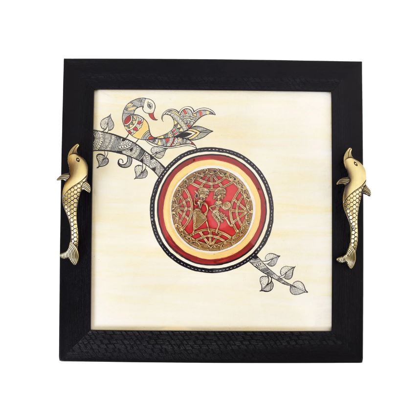 Dhokra Art Wooden Tray With Unique Fish Handles Handcrafted In India Tamrapatra - Tamrapatra