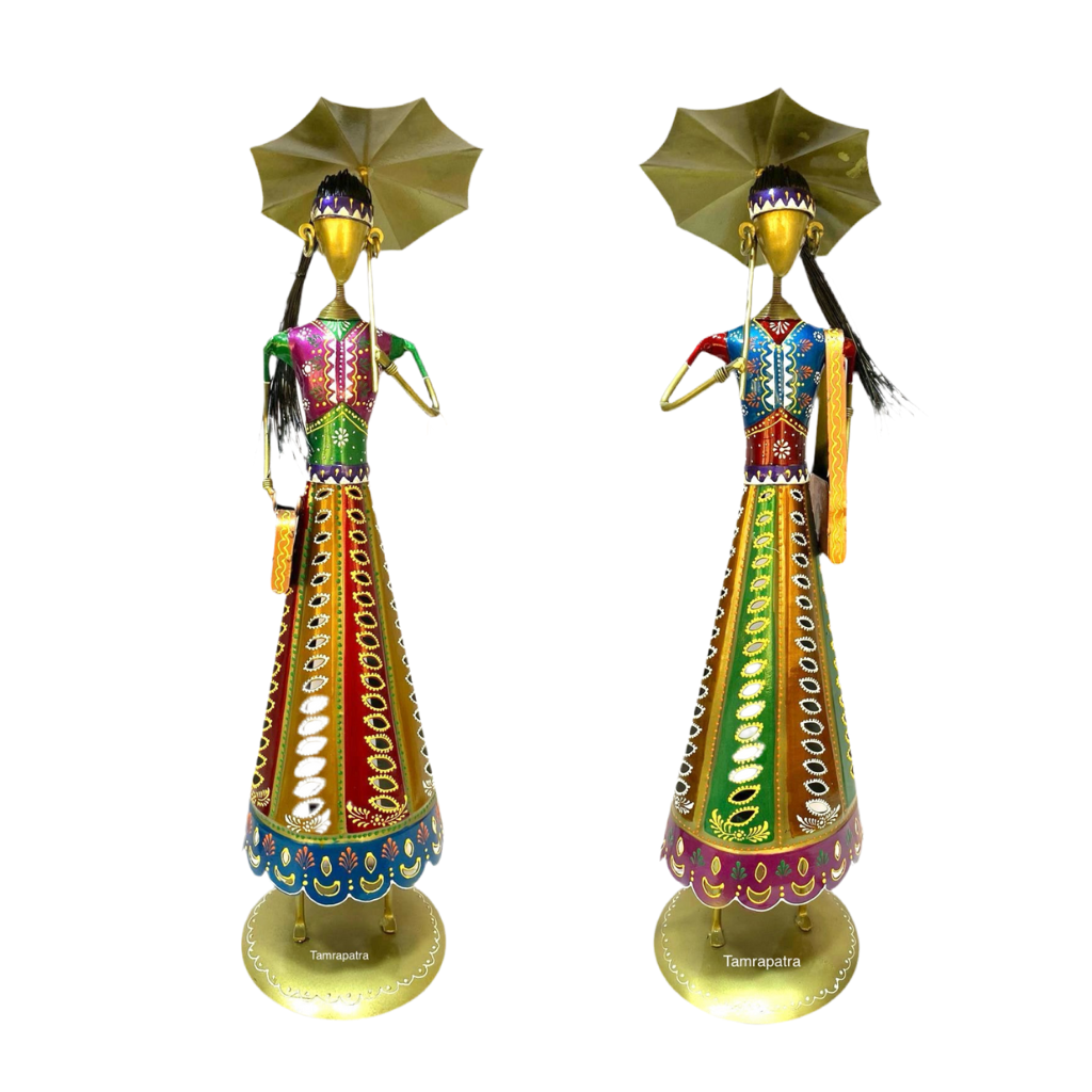 Big Umbrella Lady With Tea Light Holder Shadow Metal Handmade Tamrapatra - Tamrapatra
