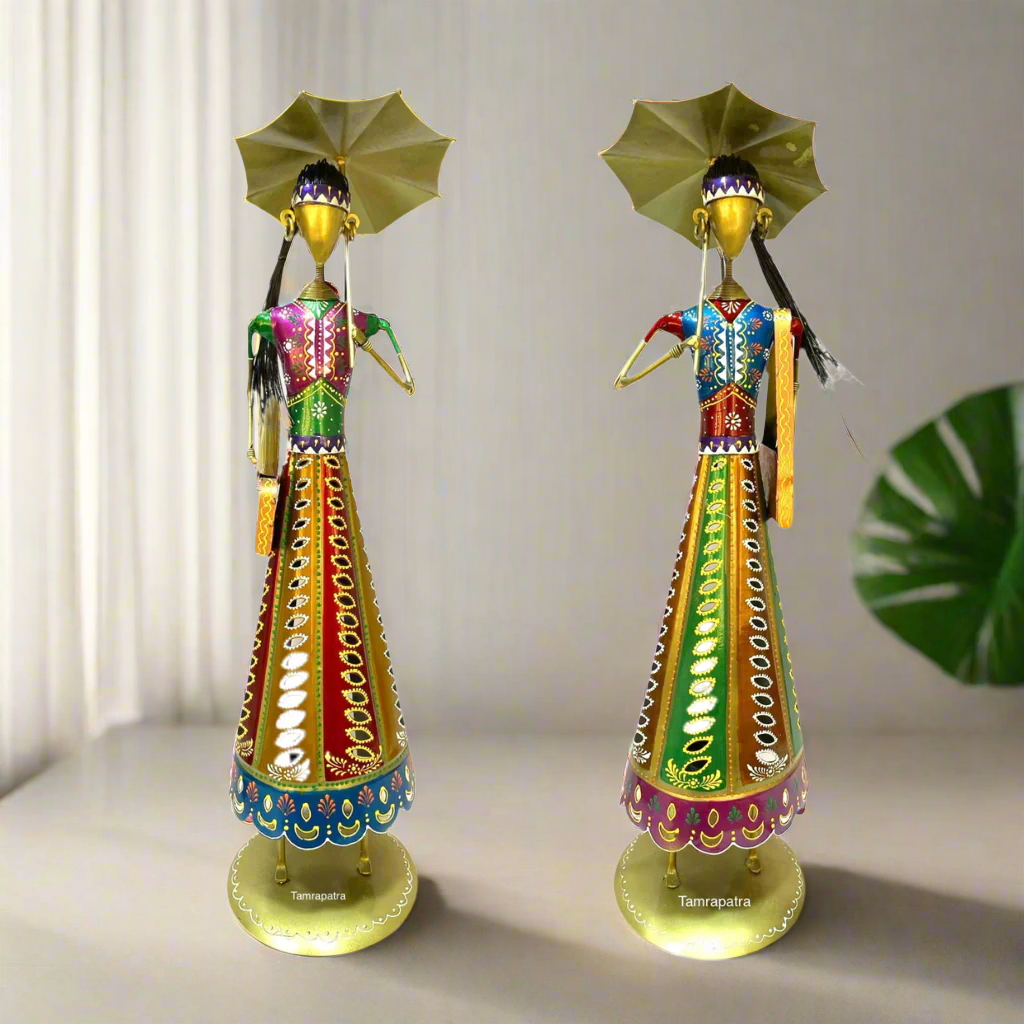Big Umbrella Lady With Tea Light Holder Shadow Metal Handmade Tamrapatra - Tamrapatra