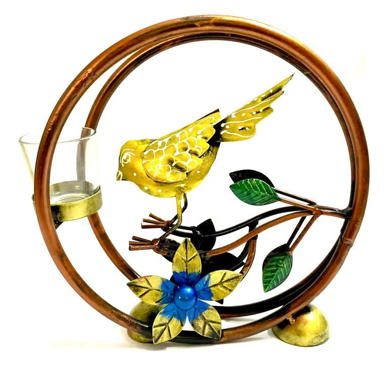 Bird Flower Candle Holder Multicolor Tea Light Holder Nature Inspired From Tamrapatra - Tamrapatra