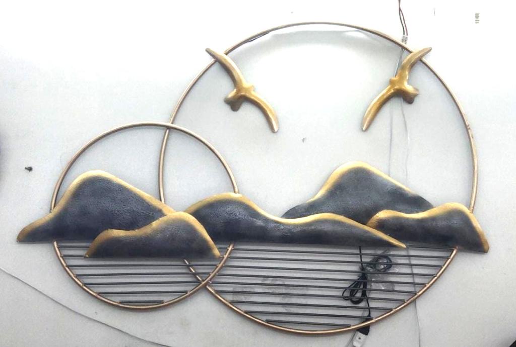 Bird Mountain Scenery Wall Metal Art With LED Handcrafted Collectible From Tamrapatra