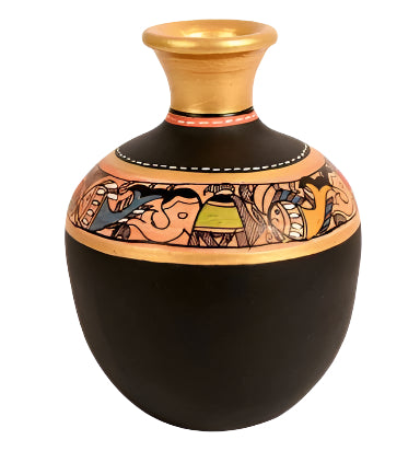 Hand Painted Madhu Bani On Sumptuous Terracotta Black Pots From Tamrapatra