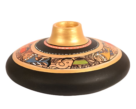 Hand Painted Madhu Bani On Sumptuous Terracotta Black Pots From Tamrapatra