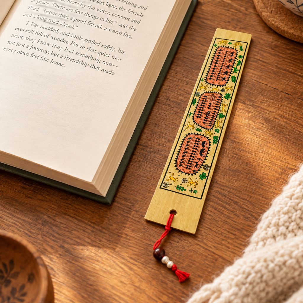 Wooden Bookmark With Tribal Painting For Utility Gifting's Stationary By Tamrapatra - Tamrapatra