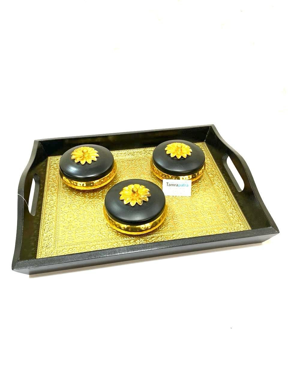 Limited Edition Brass Foil Fitted Premium Wooden Tray Home Décor By Tamrapatra - Tamrapatra