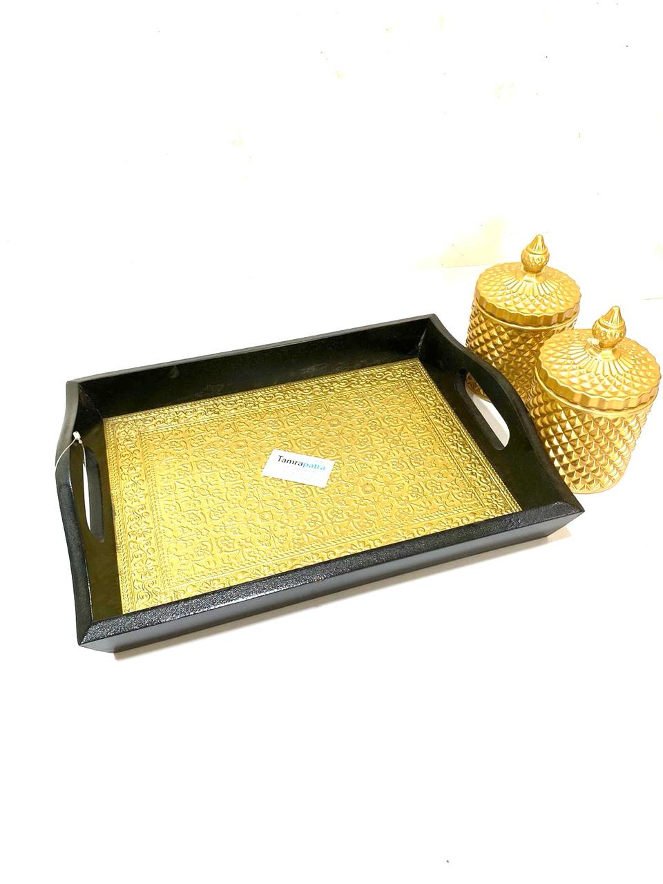 Limited Edition Brass Foil Fitted Premium Wooden Tray Home Décor By Tamrapatra - Tamrapatra