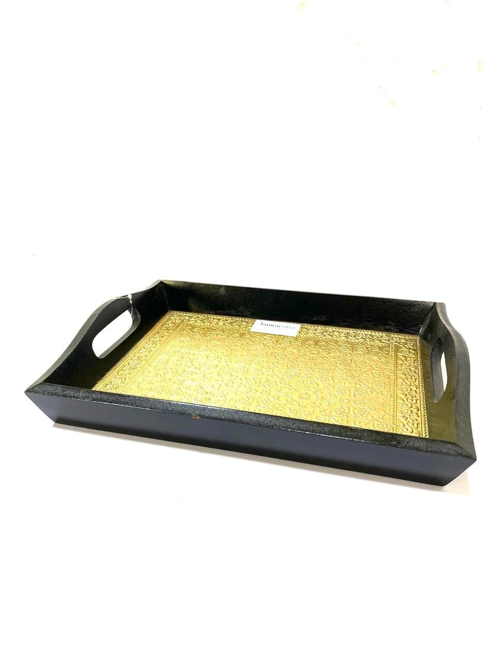 Limited Edition Brass Foil Fitted Premium Wooden Tray Home Décor By Tamrapatra - Tamrapatra