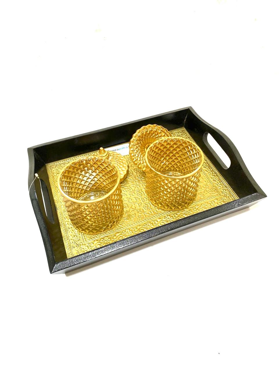 Limited Edition Brass Foil Fitted Premium Wooden Tray Home Décor By Tamrapatra - Tamrapatra