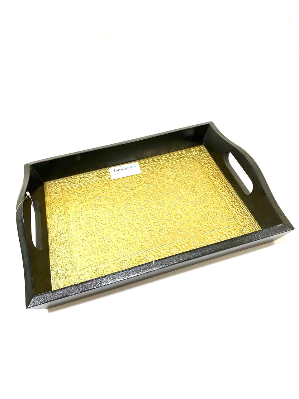 Limited Edition Brass Foil Fitted Premium Wooden Tray Home Décor By Tamrapatra - Tamrapatra
