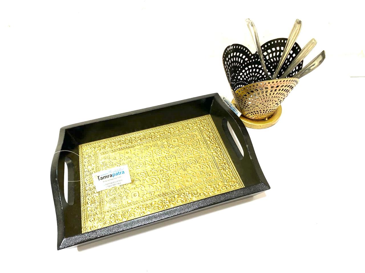 Limited Edition Brass Foil Fitted Premium Wooden Tray Home Décor By Tamrapatra - Tamrapatra